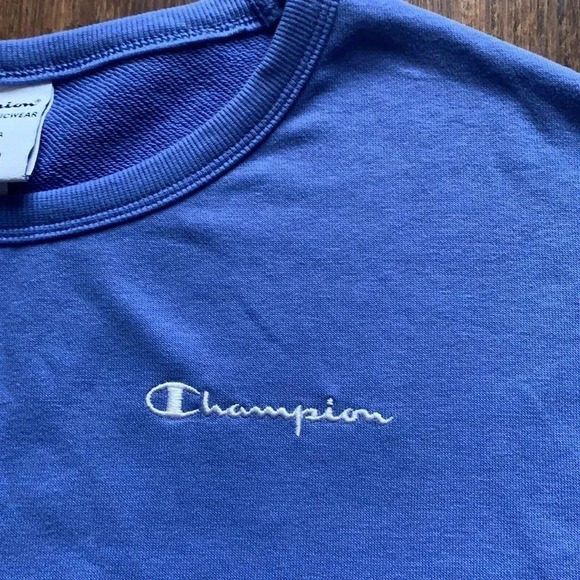 Champion Cropped Sweatshirt French Terry Top Blue - Picture 4 of 8